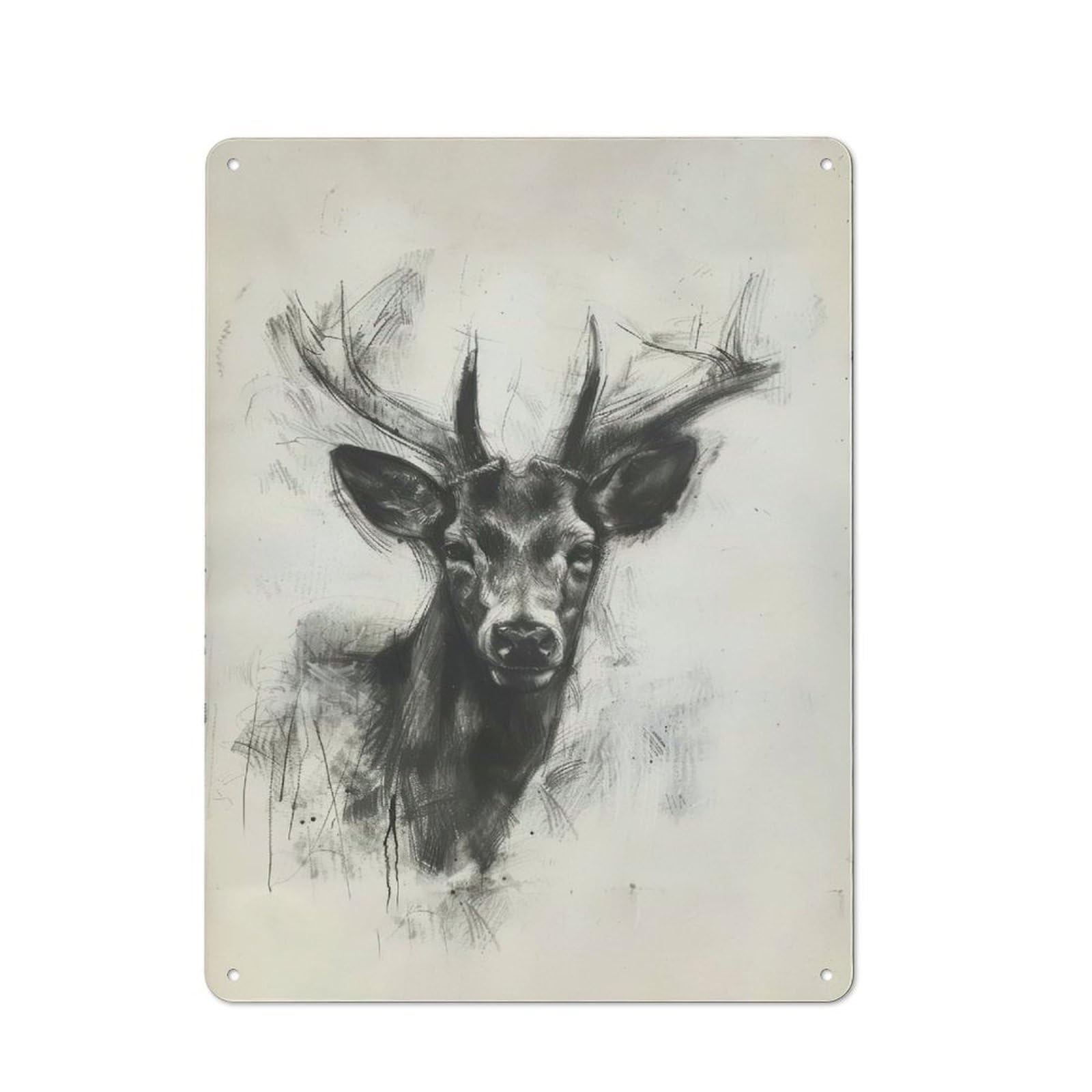 Junmoney Deer In Charcoal Sketch Decorative Metal Sign 40X30cm, Creative Studio Wall Plaque For Hobby Room, Office, Lounge Or Living Room