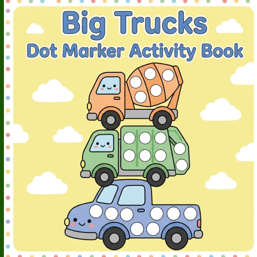 Big Trucks Dot Marker Activity Book: Fun Paint Dauber Activities with Neat Borders Featuring Large Dots on Dump Trucks and Diggers for Early Learning