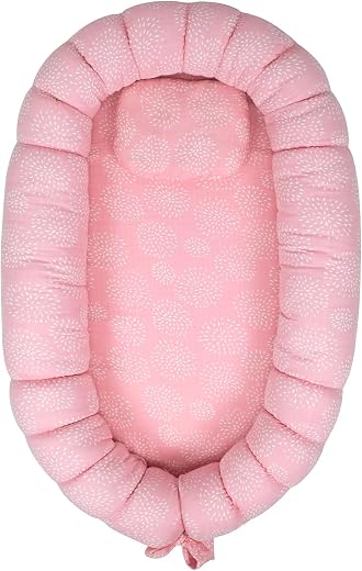 TIDY SLEEP Baby Nest – Soft Lounger for Newborns and Infants (Puff Pink)