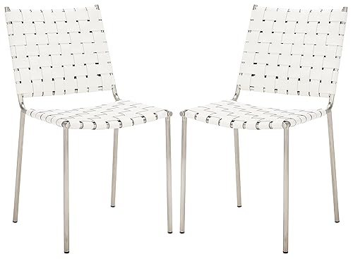Home Collection Wesson White Woven Leather/Silver Dining Chair (Set of