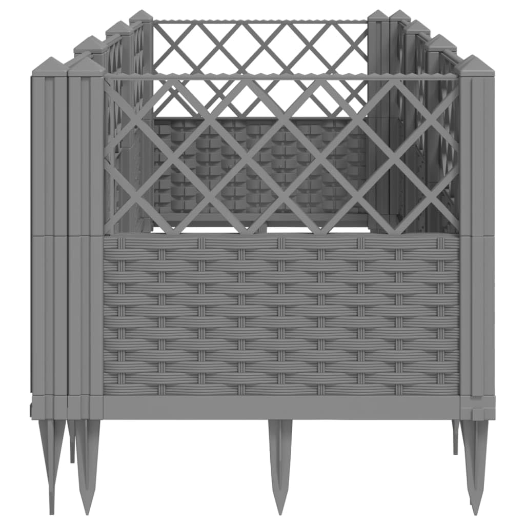 Jardinera de jardín de polipropileno gris claro 123,5 x 43,5 x 43,5 cm con diseño modular de 8 paneles y aspecto de ratán para huerto, hierbas aromáticas y plantas con flores