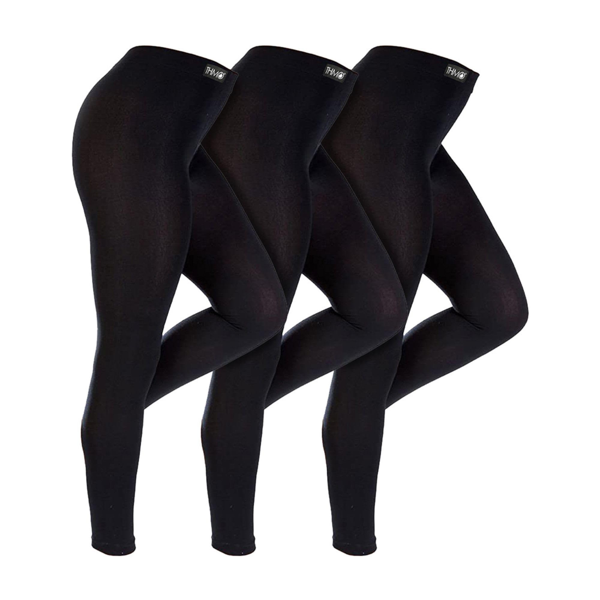 Thmo Women's Black 3 Pair Multipack Winter Leggings Warm Thermal Footless Tights In