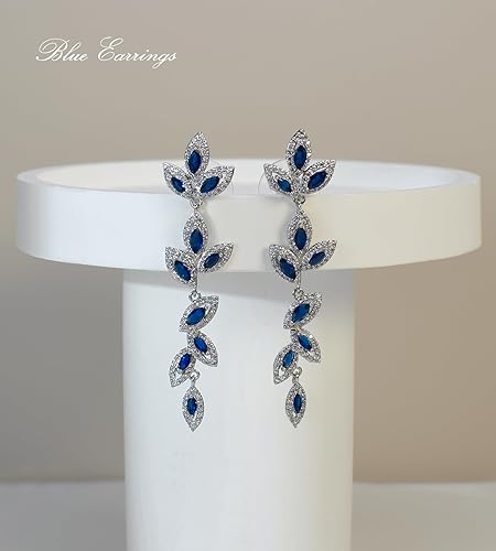 Miniatura 2 de UDYLGOON Aretes colgantes de cristal de circonita cúbica para mujer, diseño de hoja de araña, para novia, dama de honor