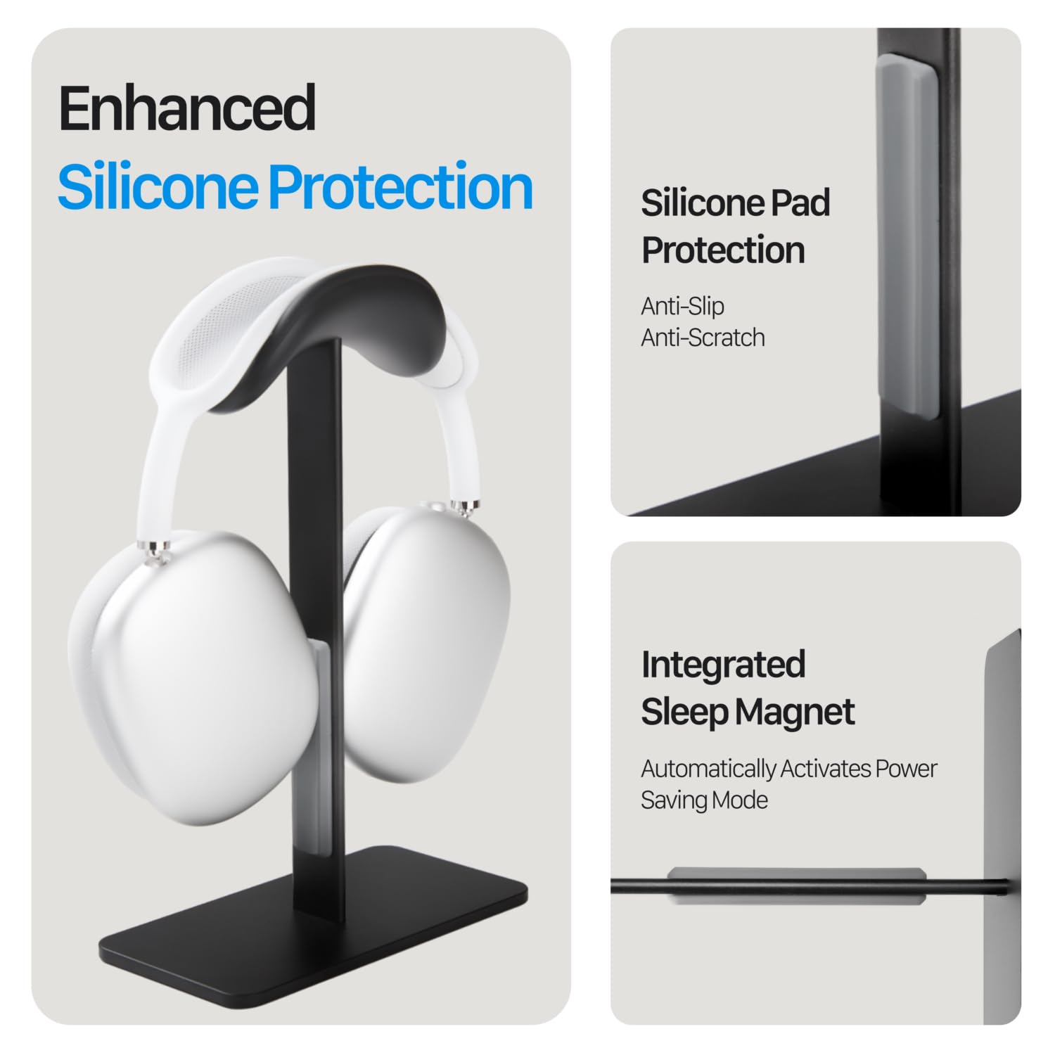 Stand per AirPods Max con Modalità Sleep, Supporto cuffie da scrivania in Alluminio, Base antiscivolo, Superficie antigraffio, Compatibile con altre cuffie (Nero)