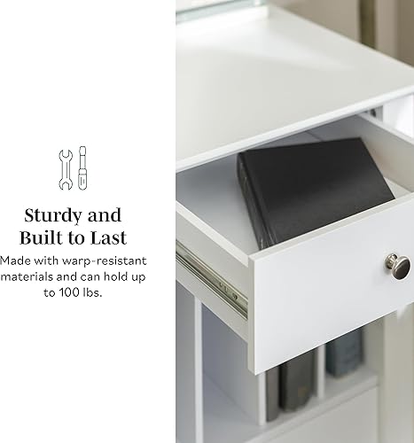 Miniatura 13 de We Furniture, Home Office Deluxe, escritorio para computadora, color negro, Madera Sólida, Blanco