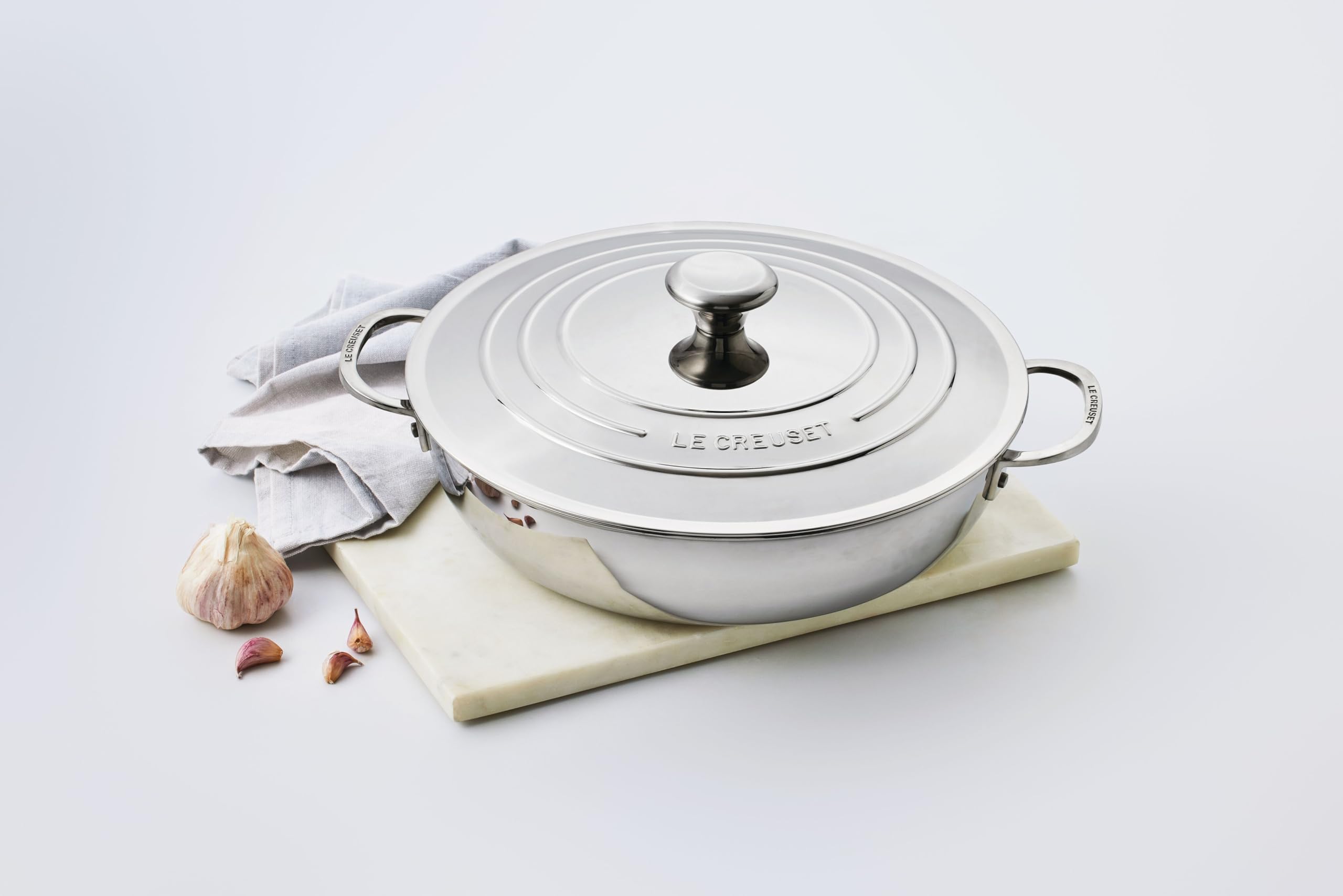 Le Creuset Shallow Casserole with Lid, 3-Ply Signature Stainless