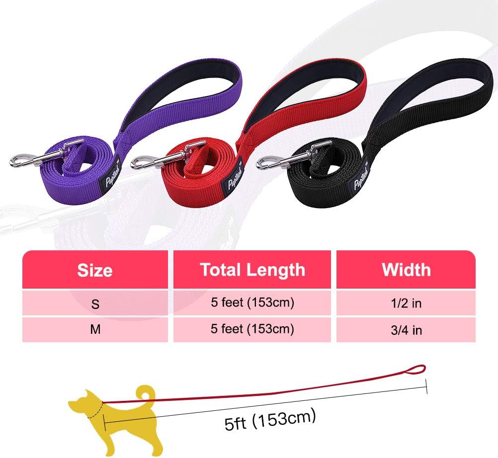 PUPTECK Dog Training Leash Durable Nylon Lead with Padded Handle for Pet Puppy, Red Medium