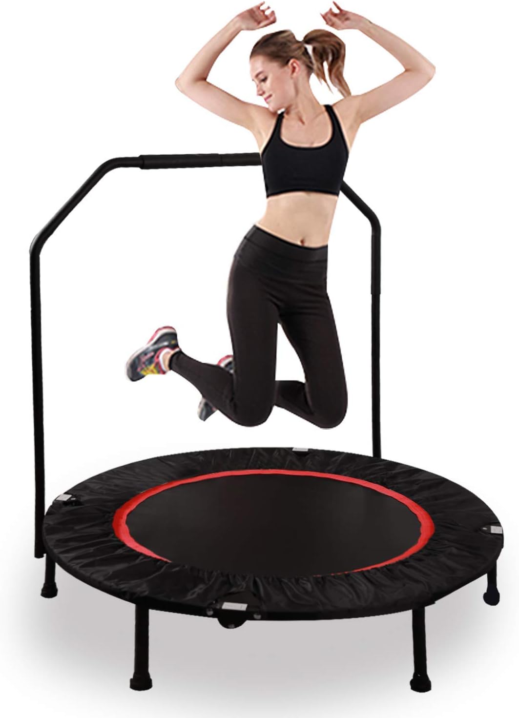 RedSwing Mini Trampolines Rebounder for Adults, Foldable Fitness Trampoline with Adjustable Handle for Indoor/Garden/Workout, 40" Red,50" Orange…