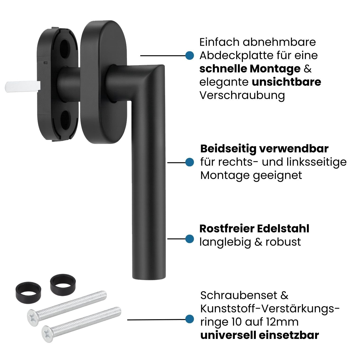 Stahlia Fenstergriff Schwarz - matt Edelstahl (8 Stück) Fensterolive Rasterolive Fensterbeschlag Fenstergarnitur Edelstahl Balkontürgriff Innen inkl. Befestigungsmaterial