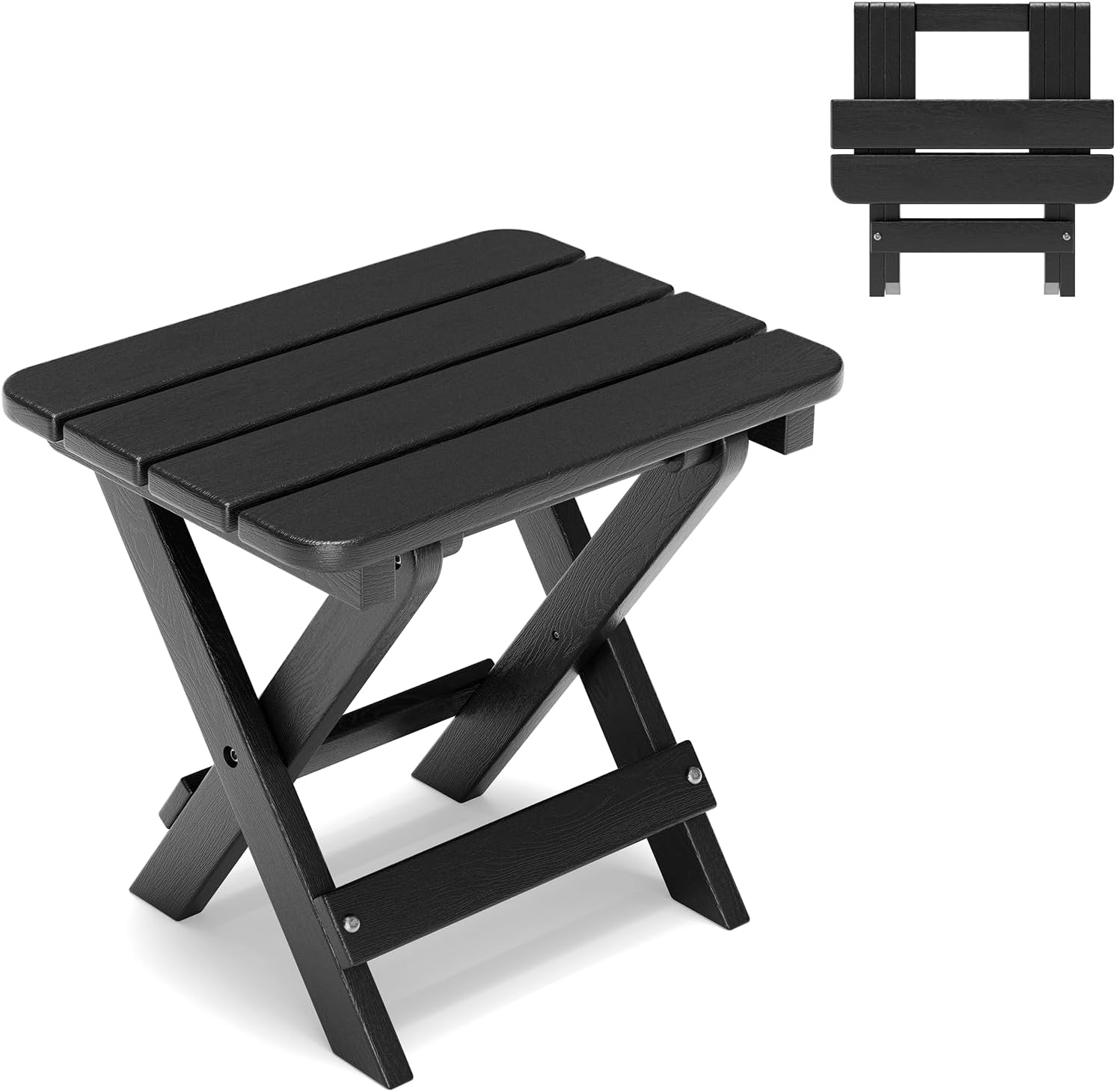 Folding Outdoor Side Table,Small HDPE Patio Table,All-Weather Compact Portable End Table for Patio,Porch,Pool,Black,11.8" D x 15.7" W x 15.7" H