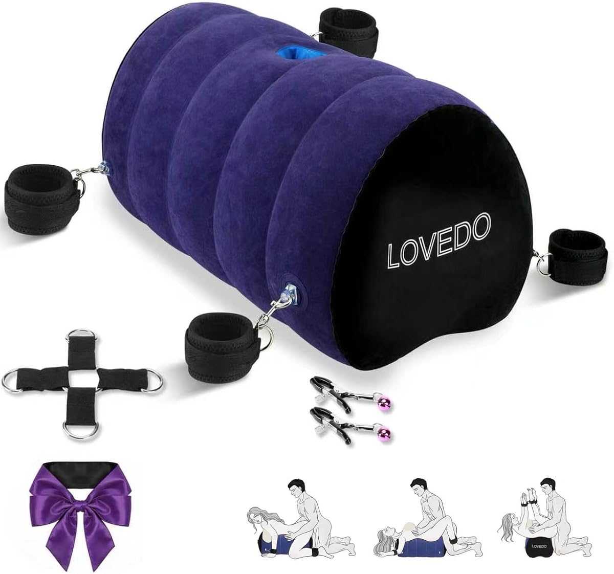 Juguetes Sexuales Almohada Sexual, con BDSM Bondage Cojín Inflable En Forma De Corazón Muebles para Montaje En Consolador De Dormitorio, Almohada De Gran Tamaño con Puños Bondage, Correa Cruzada, Pezón