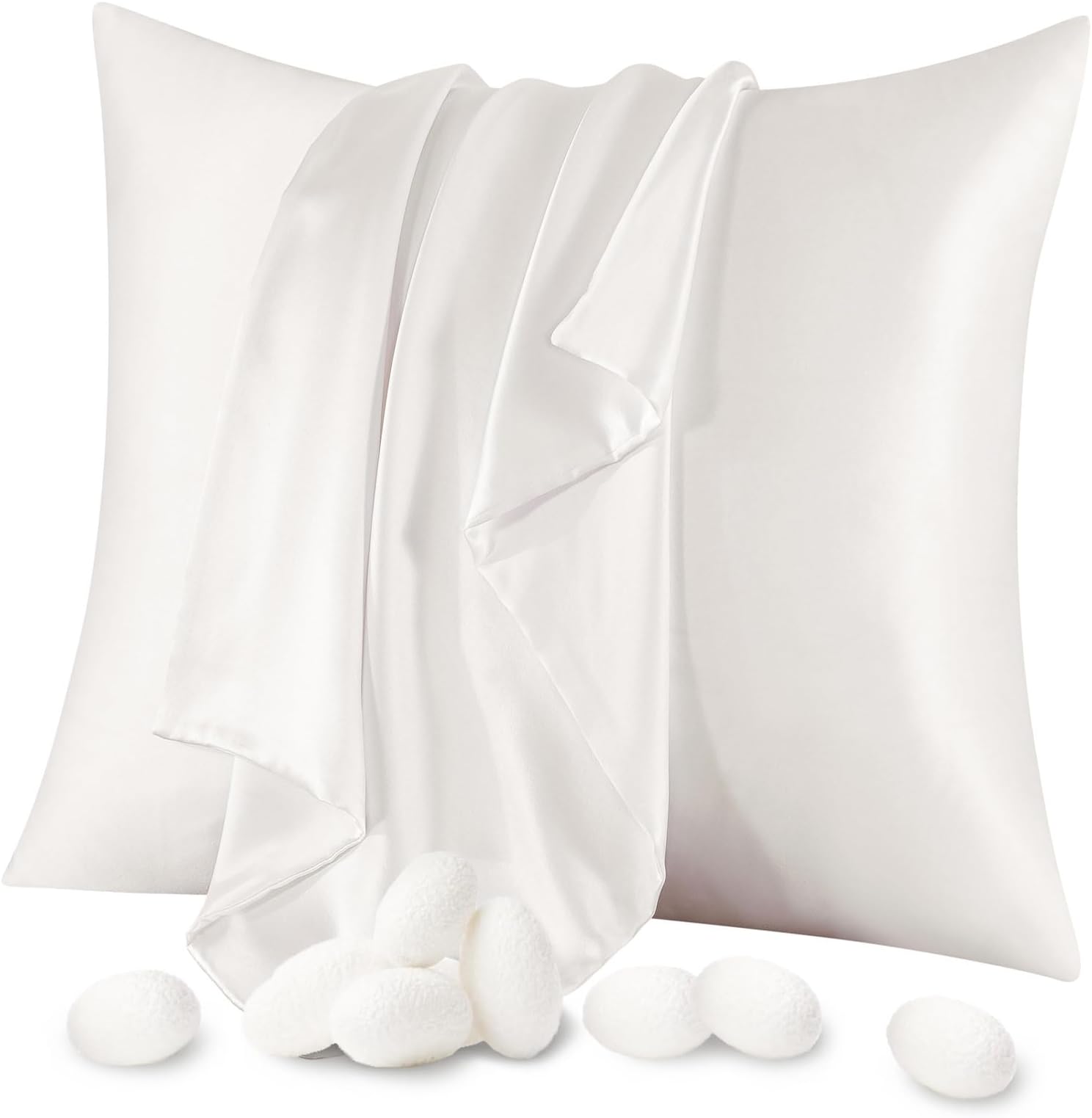 100% Mulberry Silk Pillow Cases Silk Pillowcases for Hair and Skin Both Side Real Silk Pillowcases Hidden Zipper 21 Momme Silk Pillow Covers（Ivory White, Standard：20"x26",1pcs）
