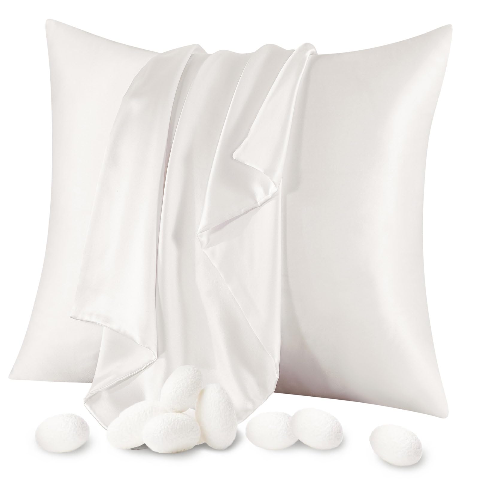 100% Mulberry Silk Pillow Cases Silk Pillowcases for Hair and Skin Both Side Real Silk Pillowcases Hidden Zipper 21 Momme Silk Pillow Covers（Ivory White, Standard：20"x26",1pcs）