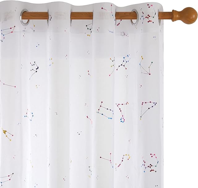 Amazon Brand - Umi Constellationn Effect Eyelets Sheer Curtains Home Decorative Voile Curtains Foil Printed Constellation Net Curtains for Bedroom 55 x 90 Inch White Two Panels