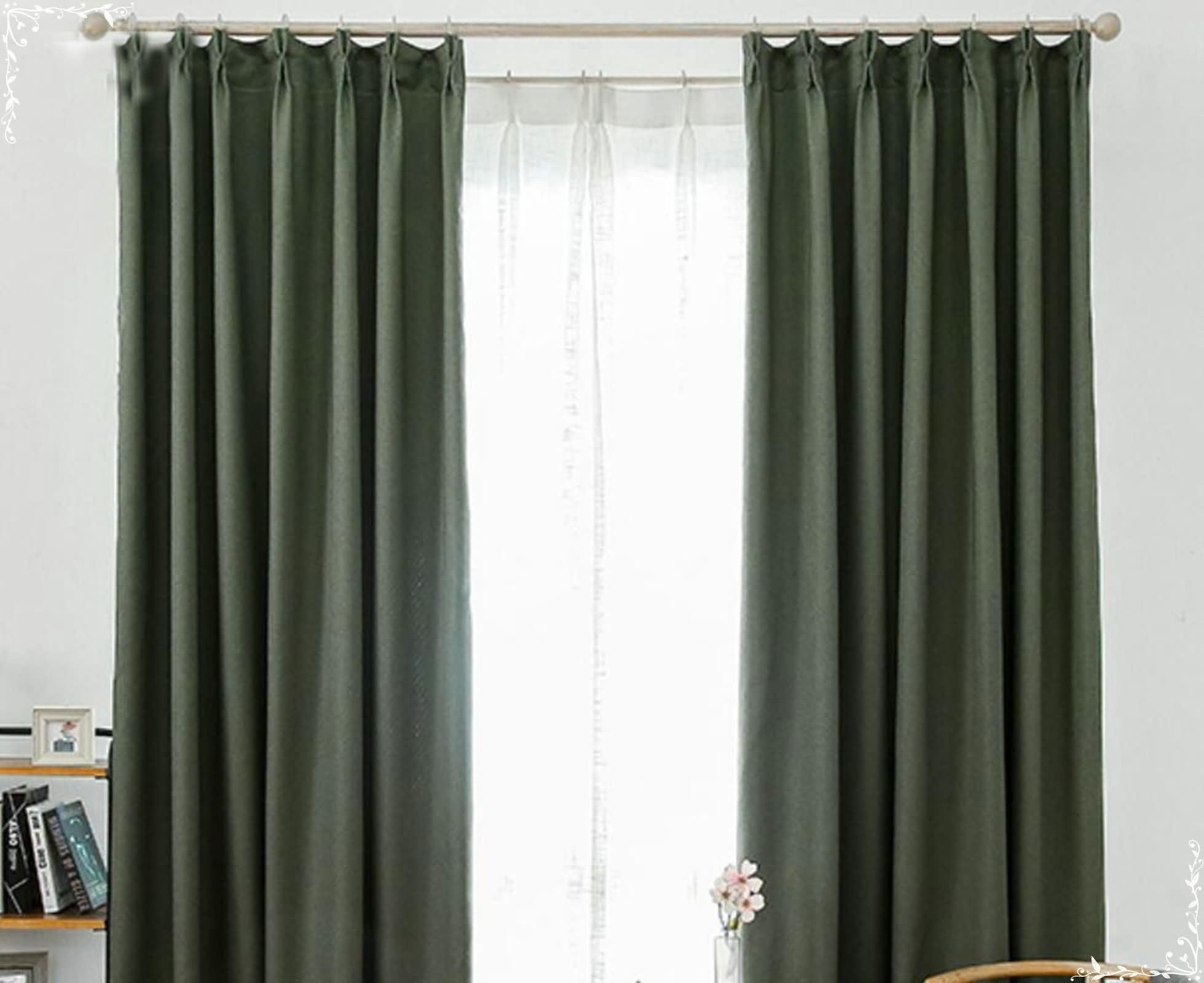 Rideaux occultants en lin vert foncé 132x214cm pour fenêtres de salon | Lot de 2