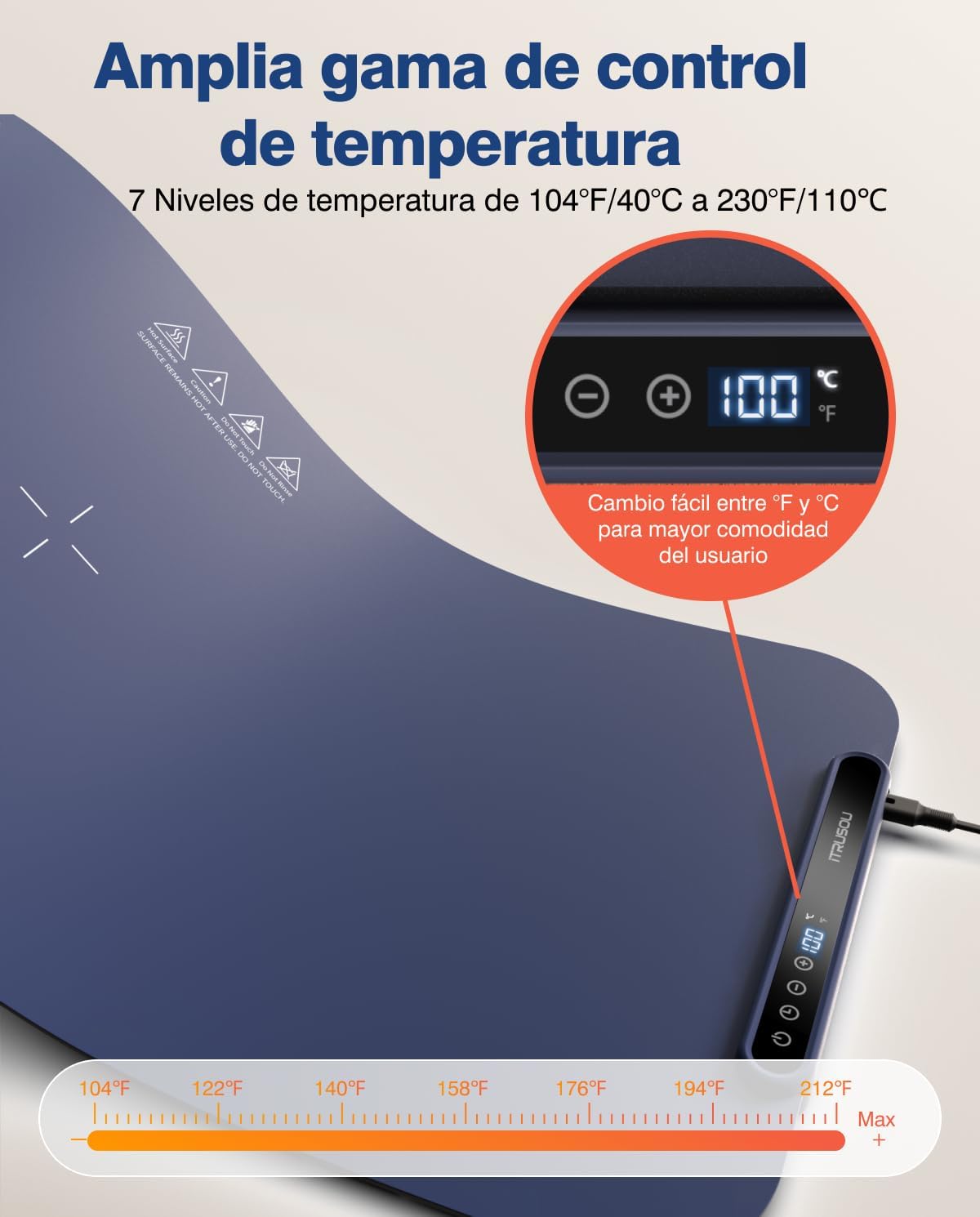 Placa térmica portátil Plegable. Calefacción Uniforme, Temperatura Ajustable, Material Nano-Silicona. Mantiene Caliente o descongela Alimentos. Ideal para Uso Seguro en Superficies