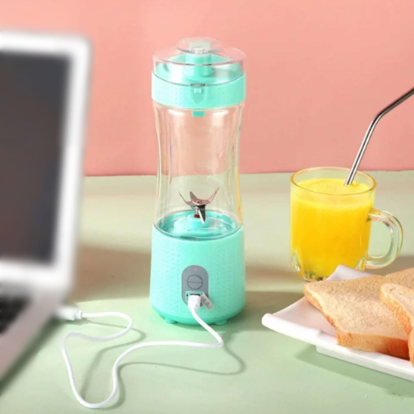 Potężny plastikowy przenośny blender z wylewką łyk ładowalna przenośna sokowirówka do smoothie lód blending sok 380 ml kompaktowy (rot)