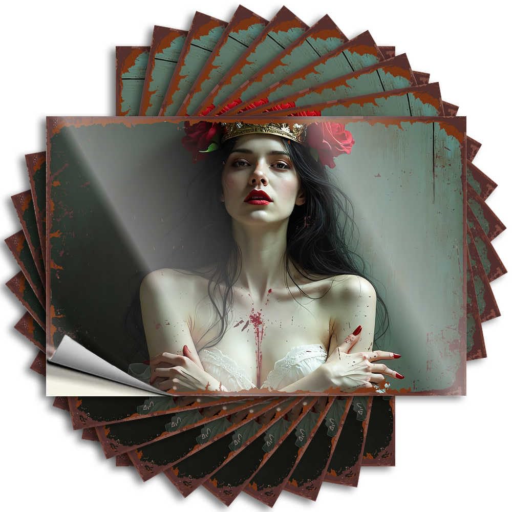Funny Bar Decor, Tattoos Funny Bumper Quote Stickers, Happy No Residue Decals for Luggage | Billiard Party Favor Custom Blood-Stained Beauty: A Gothic Portrait with Red Roses(12X18CM)
