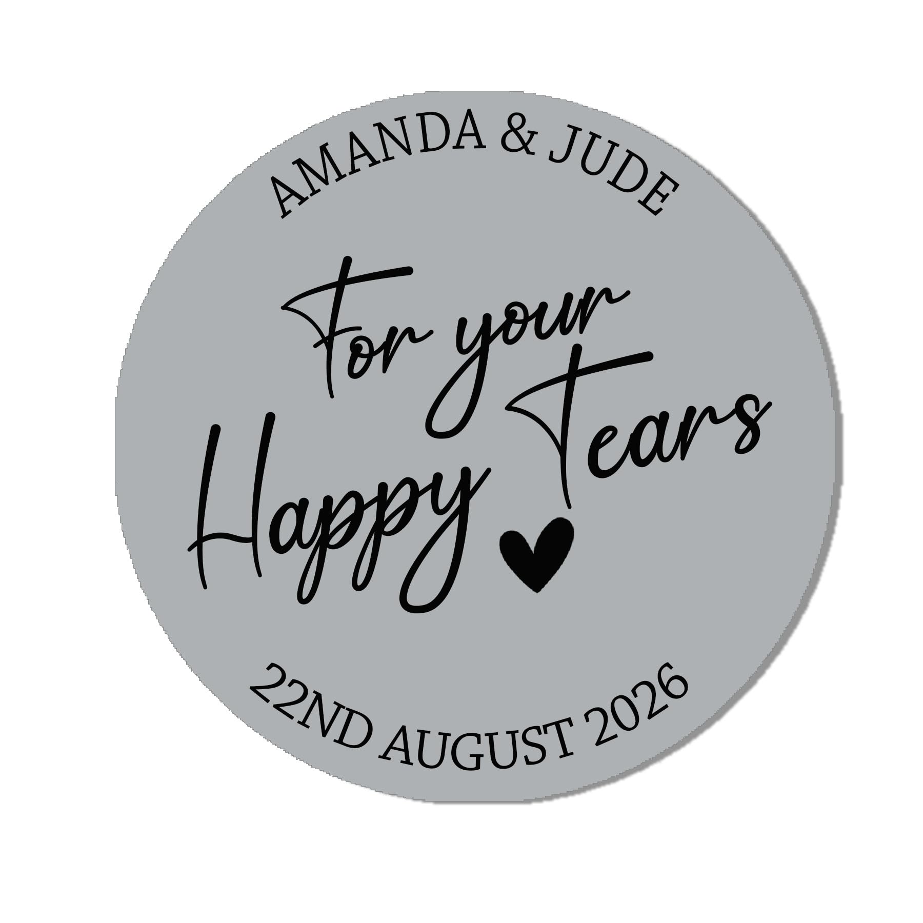 Personalised Happy tears Tissue Stickers x 35 (37mm) Round Labels for a Wedding Favor Gift - 35 Grey Happy Tears Stickers