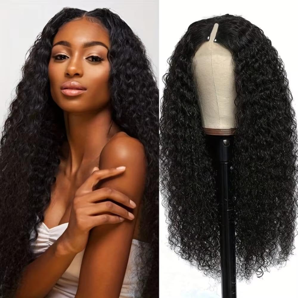 Haarpflege V-Teil Verworrene Lockige Perücke 32 Zoll Natürliche Farbe Tiefe Welle Echthaar Für Frauen(180 Density,12inches)