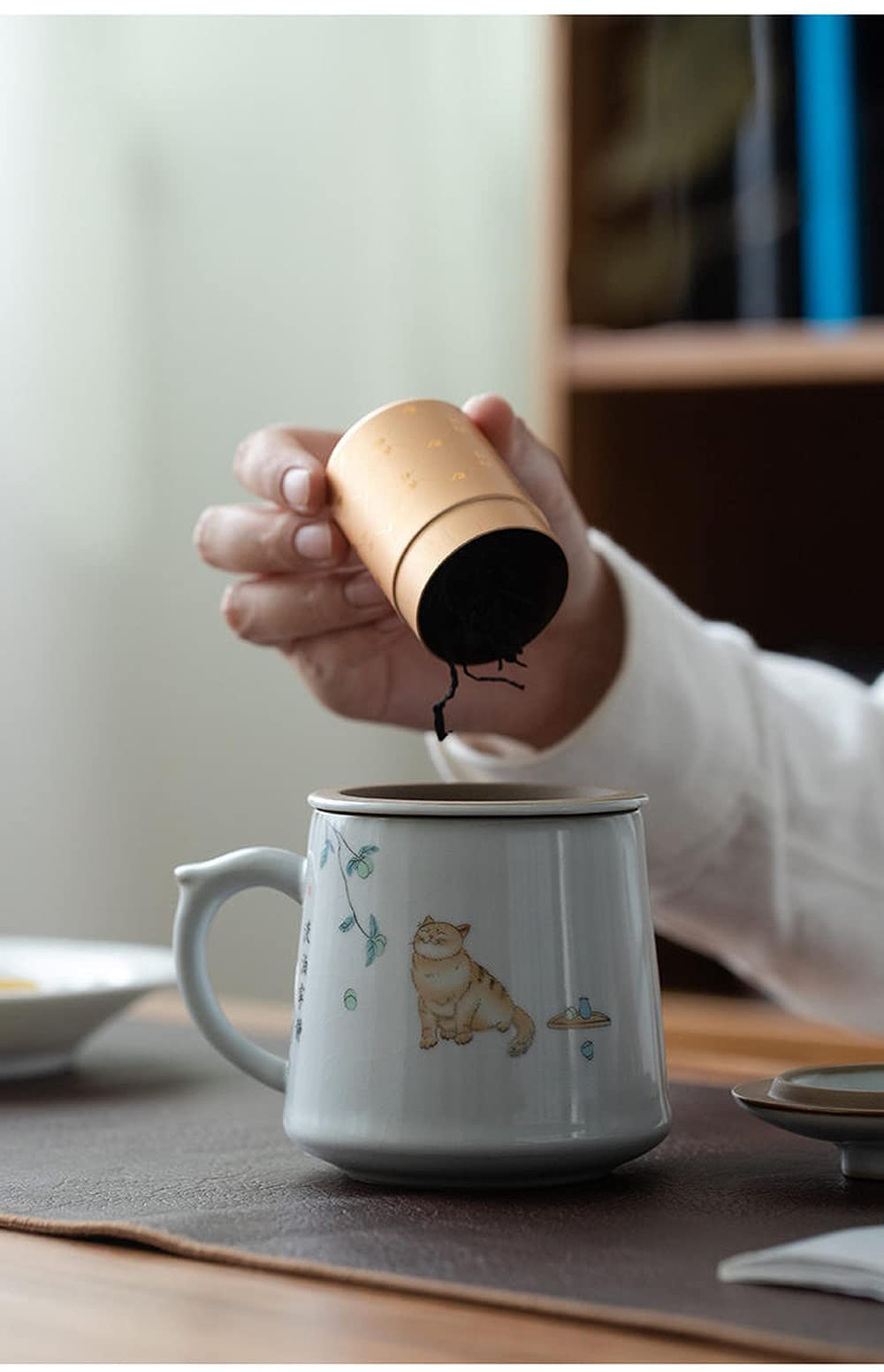 380 ml Ceramiczne Kubki do Herbaty Filtry Wzór Kota Filiżanka Do Kawy Chiński Kubek Do Herbaty Zestaw Do Herbaty