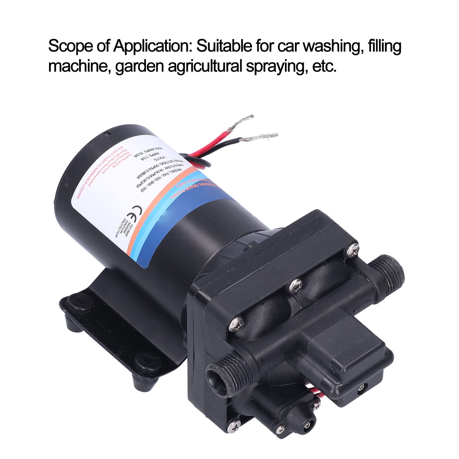 Para riego y lavado de autos - Bomba de agua de alta presión autocebante de 24 V CC - Bomba de diafragma con diseño de cuatro cámaras - Caudal de 8 litros - Elevación de succión (F42-103-055-202（24V）)