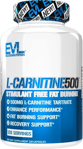 Evlution Nutrition L-Carnitine500 500 mg de tartrato de L Carnitina en cada porción sin estimulantes cápsulas 120 porciones Cápsulas