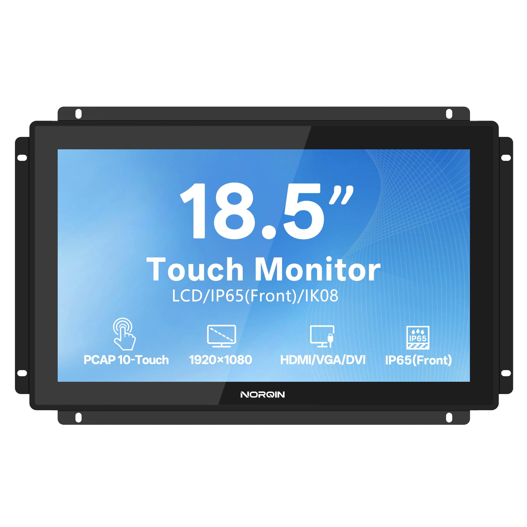 18,5" Monitor Touch Screen Industriale Incorporato IP65-1920×1080,Cornice Aperta,Touch Capacitivo a 10 Puntate,Display LCD,VESA,Porte HDMI/VGA/DVI/USB,per Automazione,Chiosco,CNC e HMI