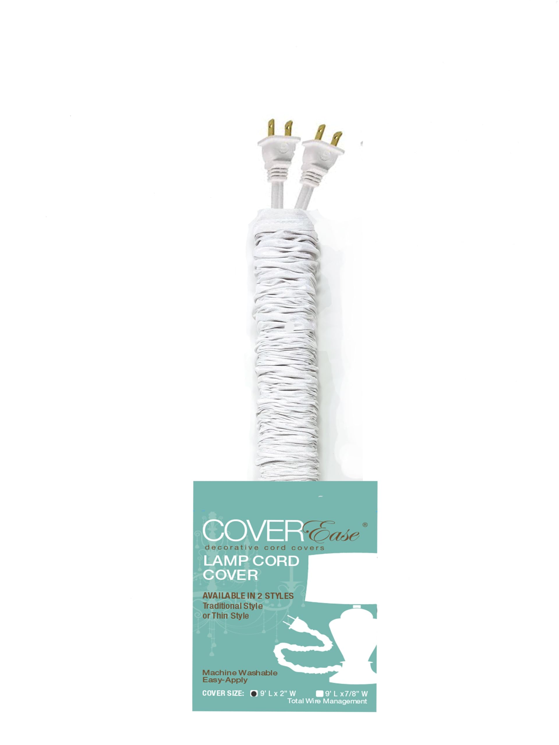 COVEREase White/Snow 9 ft Faux Silk Fabric Lamp Cord Cover - Cable Sleeve, Wire Cover, Cord Hider for Cable Management for Electrical Lighting Fixtures (1 Pack)