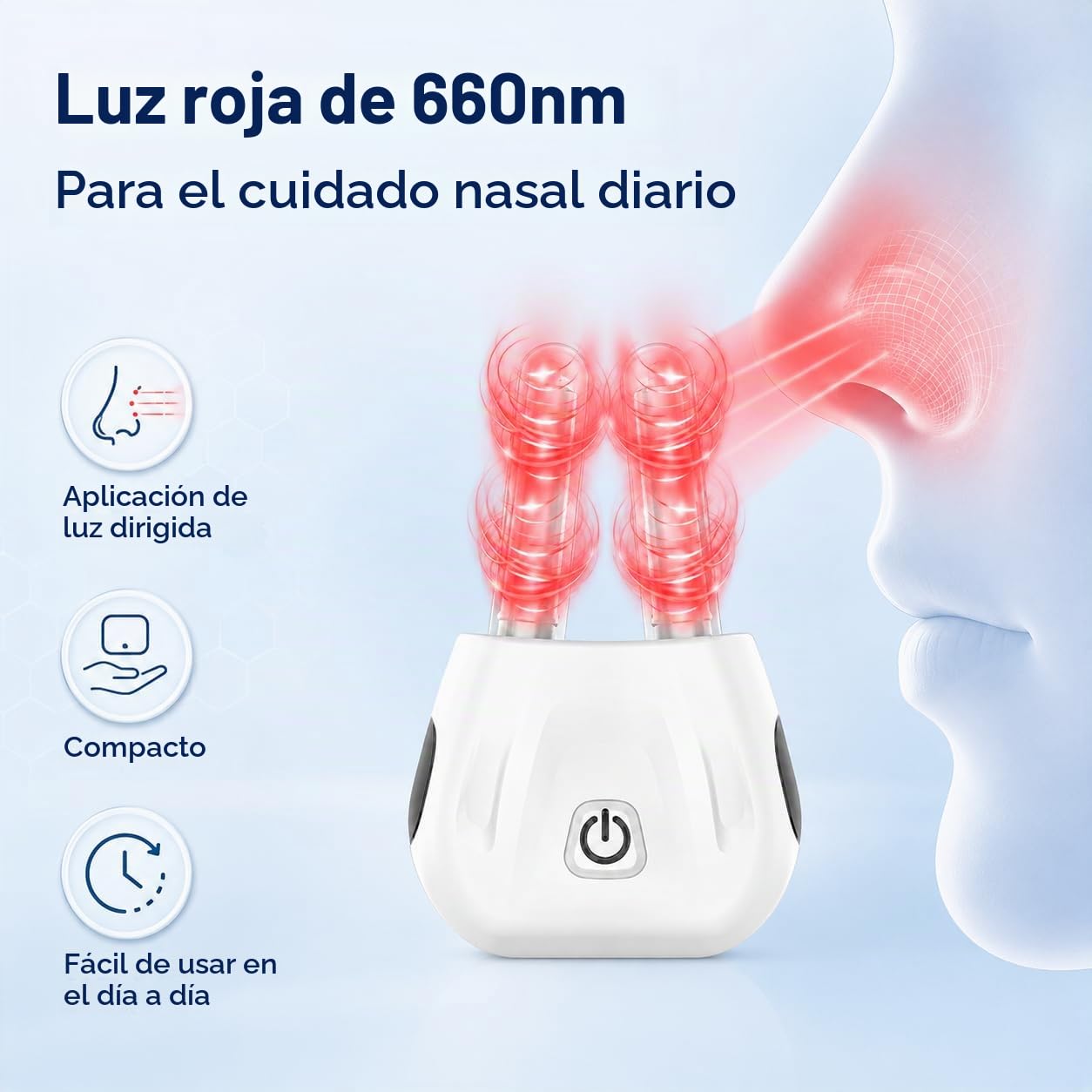 Dispositivo de Fototerapia Nasal con Luz Roja – Alivio Natural para la Congestión Nasal, Inalámbrico y Recargable