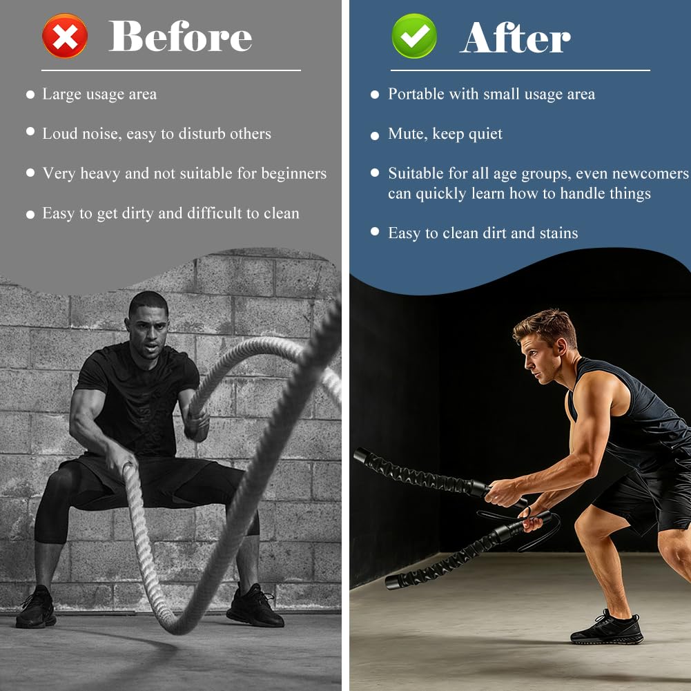 Ropeless Battle Ropes, przenośna lina powietrzna bez liny, trening HIIT obciążone liny, bez hałasu, dla mężczyzn, kobiet, ćwiczeń cardio i siłowych, boks