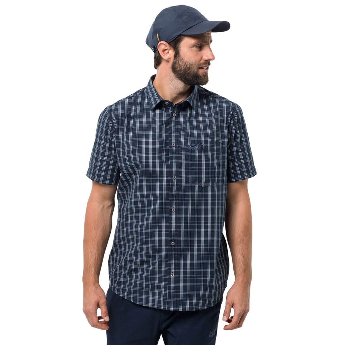 Jack Wolfskin Men Hot Springs Shirt - Night Blue Checks, Small