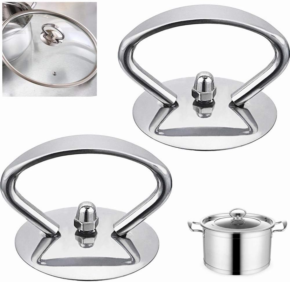 Wellgoods 2 Pack Metal Crock Pot Lid Knob Cap Handle Pan Cover Knobs Stainless Steel Cookware Kitchenware Replacement Set –Silver