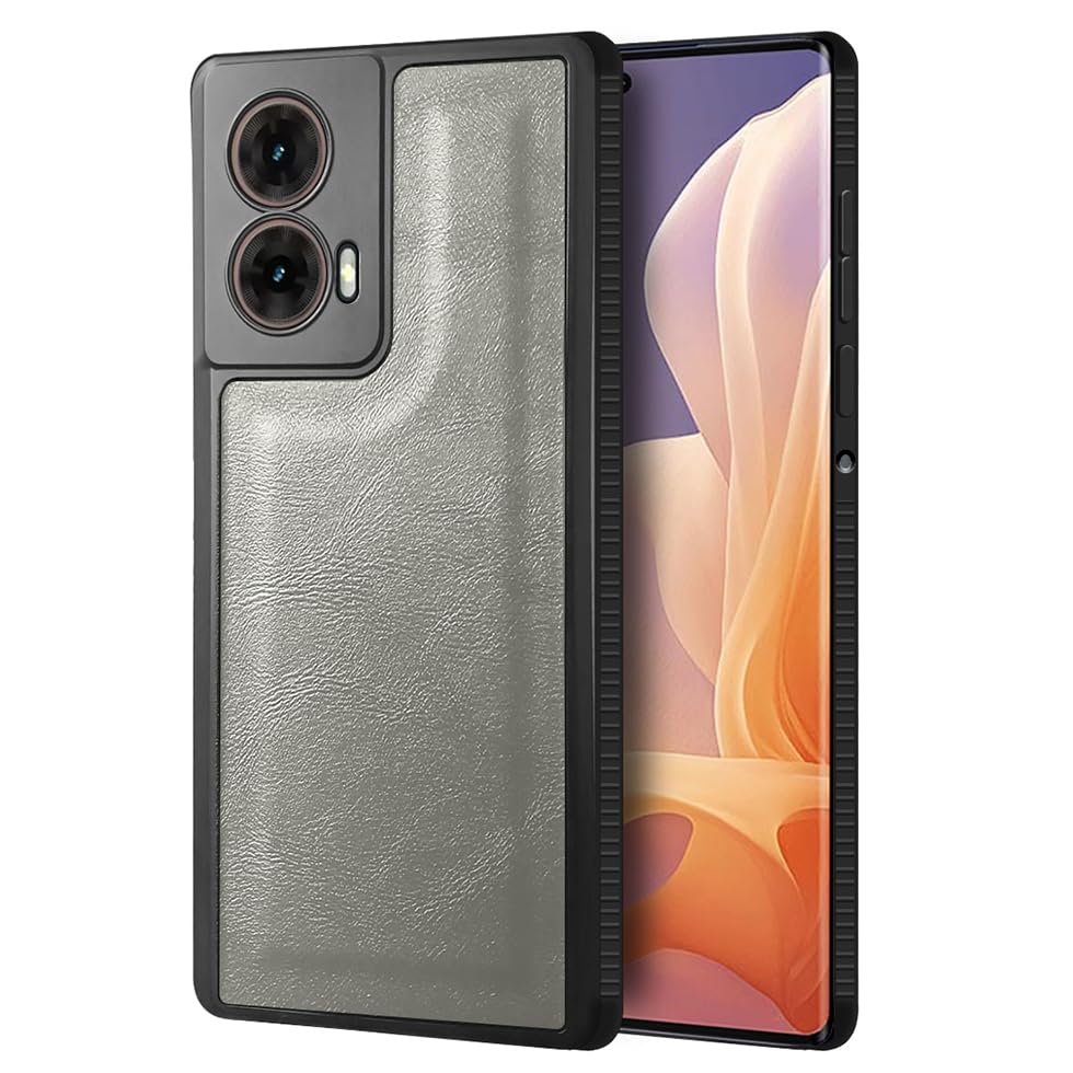 Image of Fashionury Premium PU Leather Back Cover for Motorola G96 5G / Motorola Edge 50 Fusion /Motorola G85 5G | Soft Touch Finish | Camera & Screen Protection | Anti Fingerprint Shockproof Case (Gray)