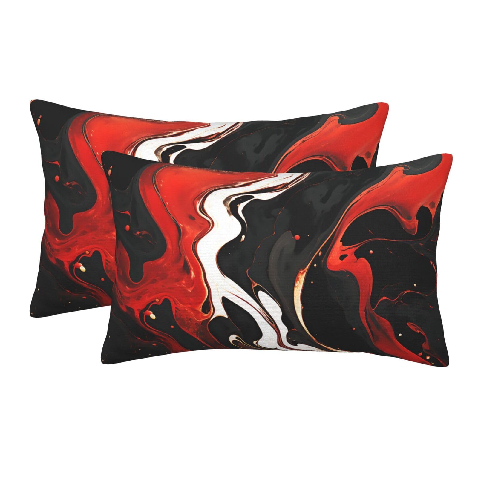 2 Pack Standard Size Pillow Cases for Hair and Skin Soft Breathable Pillow Case Covers with Hidden Zipper Black and red Marble Pillowcase 16"x24" Pillow Cover for Sleeping Gift