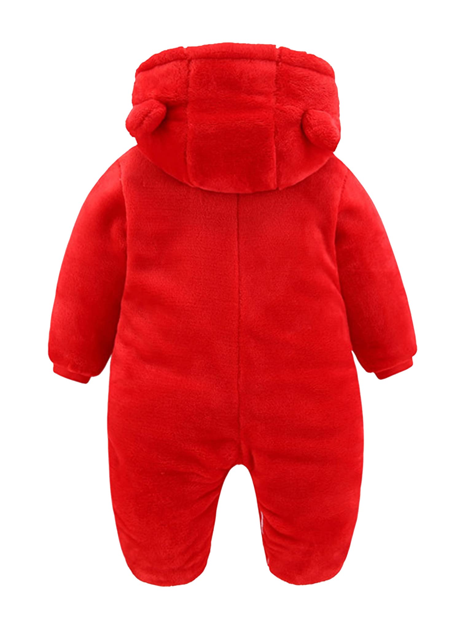 Kaerm Newborn One Piece Romper Cartoon Bear Hooded Baby Snowsuit Boys Girls Cute Windbreaker Outerwear Red 9-12 Months