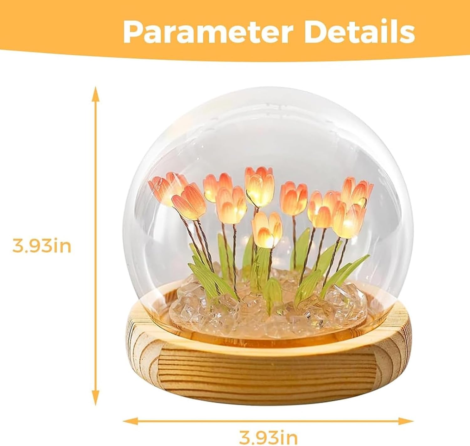 Tulip Night Light Corded, Birthday Flower Gifts for Her - Small Flower Lamp with Glass Cover, Wooden Base and Gift Bag -Cute Romantic Home Decor for Mom, Grandmother, Wife, Girlfriend, Sister, Women