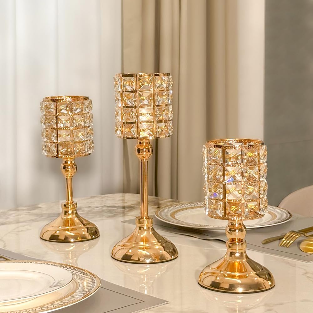 Luxury Hurricane Pillar Candle Holder - Glass Windproof Candle Holder with Metal Base for Thanksgiving Wedding Dining Room Home Decor Centerpiece