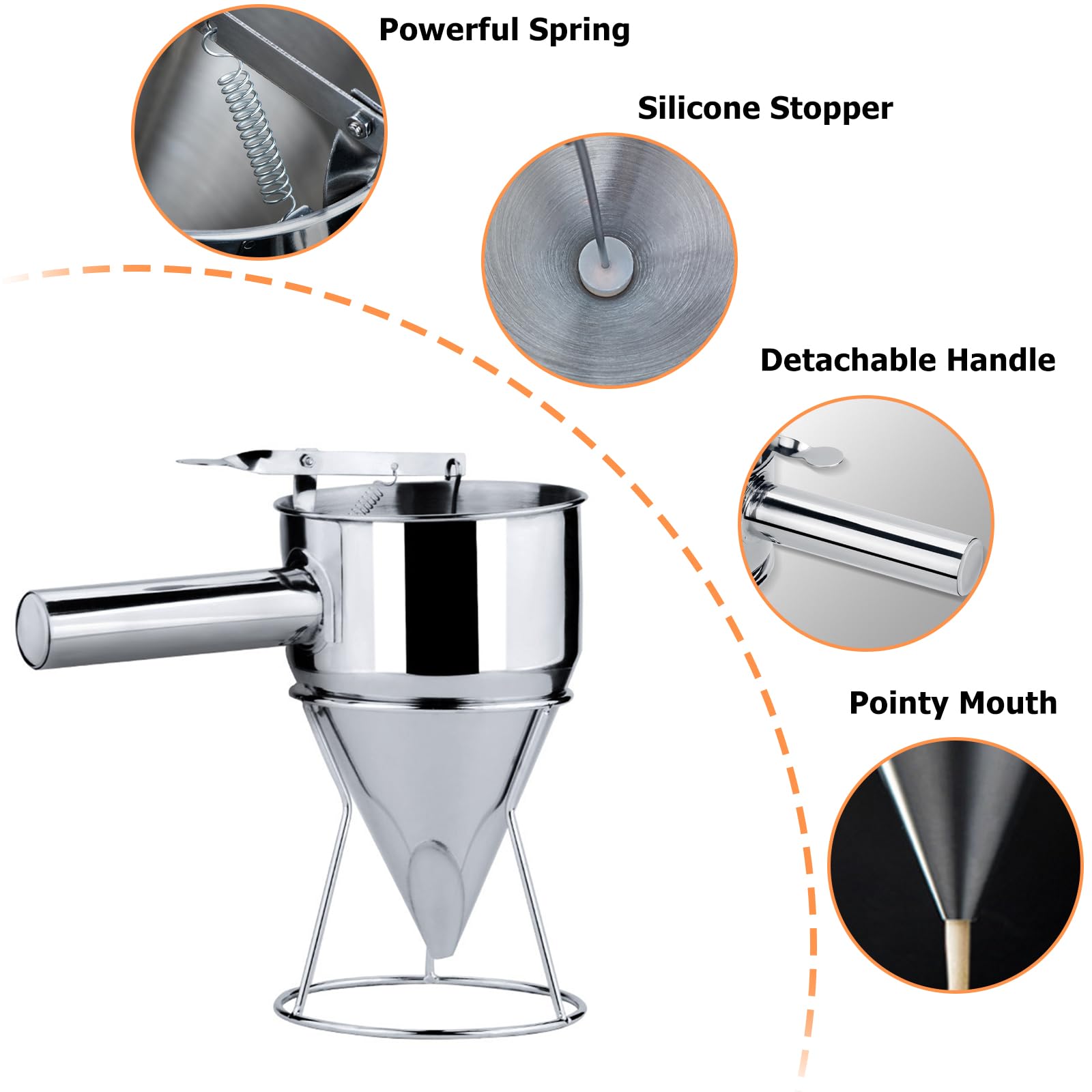 Imbuto per Dolci, 19mm Imbuto a Pistone, Imbuto per Pasticceria, Imbuto A Pistone in Acciaio Inossidabile, Imbuto dosatore in Acciaio Inox, per Uso Domestico da Cucina o Panetteria(1200ml