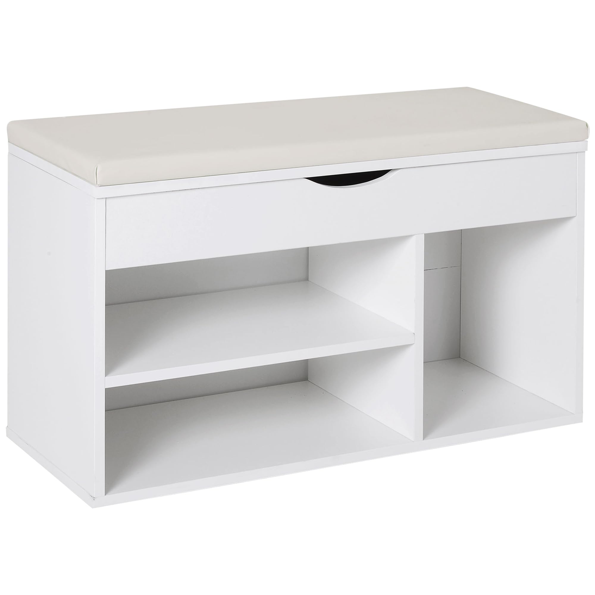 HOMCOM Wooden Shoes Cabinet Bench Hidden Storage Padded Seat in White