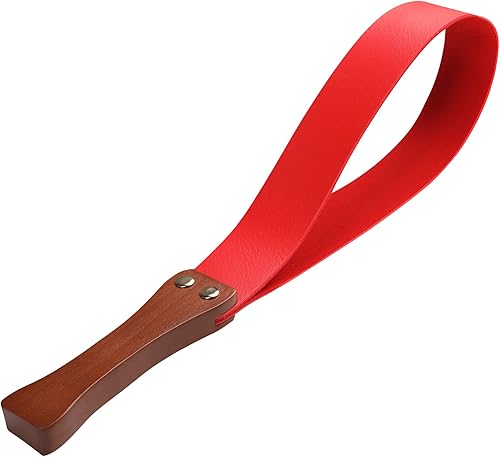 Miniatura 8 de Fusta de Cuero con Mango de Madera Antideslizante, Fusta de Equitación para Caballos, Fusta Ecuestre de 19'' Negro -,Rojo