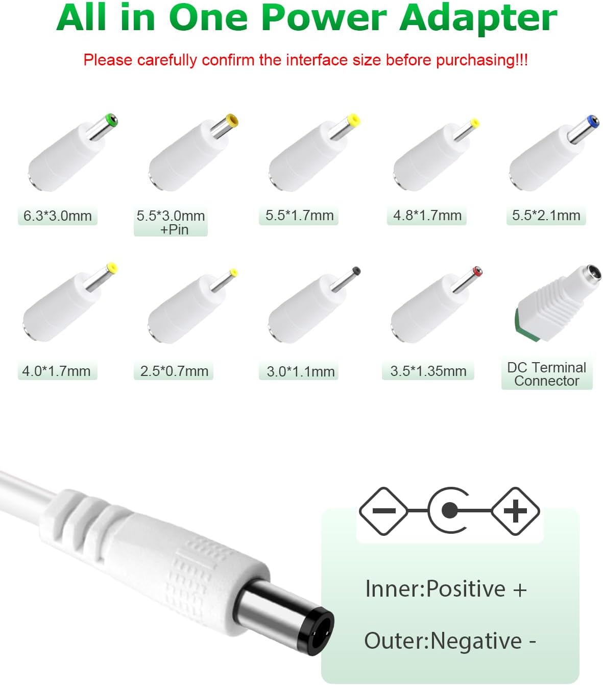 12V 3A Power Supply Adapter 36W AC/DC Charger AC 100V-240V to DC 12Volt 3amp Power Cord 2.5A 2A 1.5A 1A 800mA 500mA for LED Strip Light Security Camera BT Speaker 3D Printer White 4.9FT