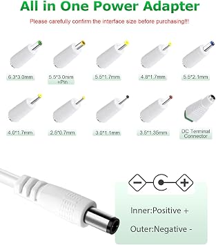 12V 3A Power Supply AC Adapter 36W AC 100V-240V to DC 12V 3A Power Cord | DC 12V 3A AC/DC Charger with 10 Tips,5.5x2.5mm DC Plug,4.9FT 12Volt 2.5A 2A Transformer for LED Strip Light Security Camera