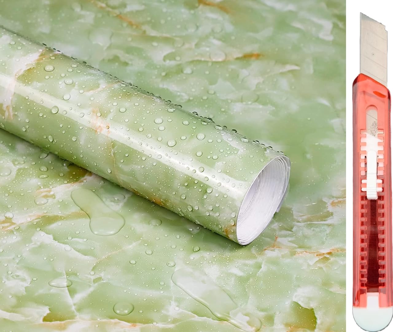 Vaigzo Oil Proof Wall Paper Waterproof Vinyl Sheet Heat Resistant Anti-Mold Self-Adhesive Wall Sticker Wallpaper for Wall Kitchen Table Top with Combo of Cutter (60x200 cm) (Green) (B0CCJXD6PY) Amazon Price History, Amazon Price Tracker