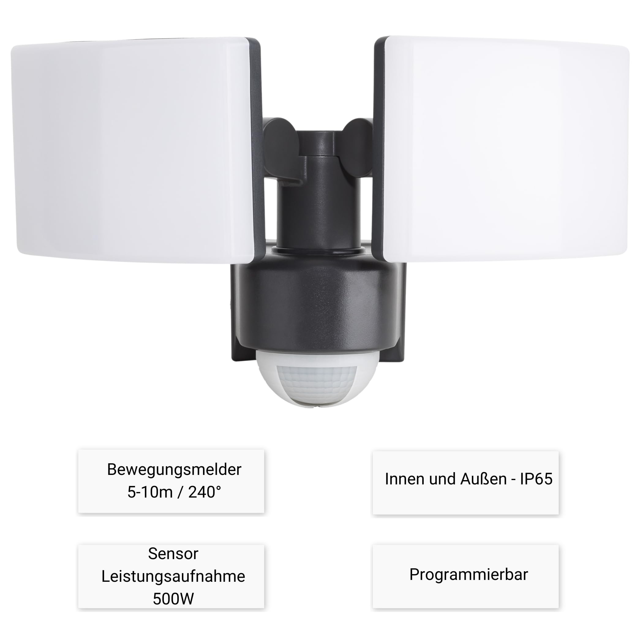 SEBSON LED Außenleuchte Bewegungsmelder IP65, Wand, / Eckmontage, anthrazit | 40W 3500lm kaltweiß, Wandleuchte Sensor 10m/ 240°, zwei Fluter 230V