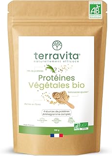 Visuel du produit : Protéines Végétales BIO | 4 Sources : Aminogramme Complet | Idéale en Shaker ou Recette | Mélange Onctueux sans Grumeaux | 500g Goût Neutre | Sans Excipients & Vegan | Made in France | Terravita