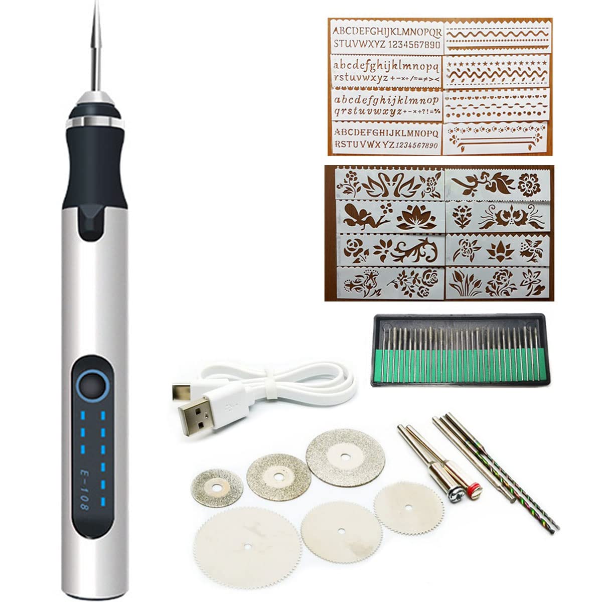 Stylo Graveur éLectrique-Mini Stylo Graveur Sans Fil,Kit D'Outils De Gravure -Stylo à Graver Multifonctions,Machines à Graver Au Laser Pour Le Bois,La Bijouterie,La CéRamique,Le MéTal Et Le Verre