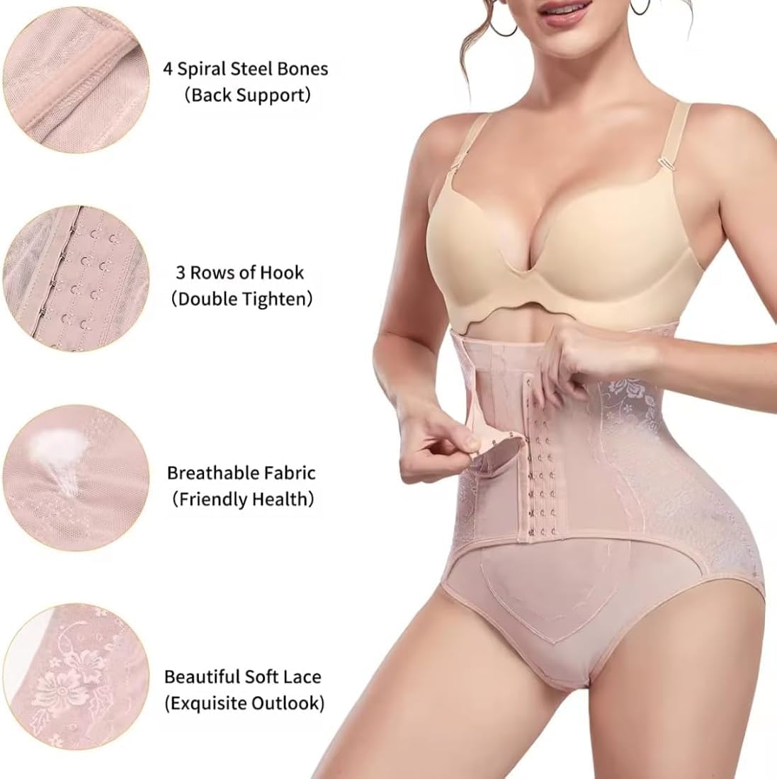 SPAREQUE SIQULIX Tummy Control Panties for Women Shapewear Butt Lifter High Waist Trainer Corset Lace Slimming Body Shaper Underwear (Skin) 1