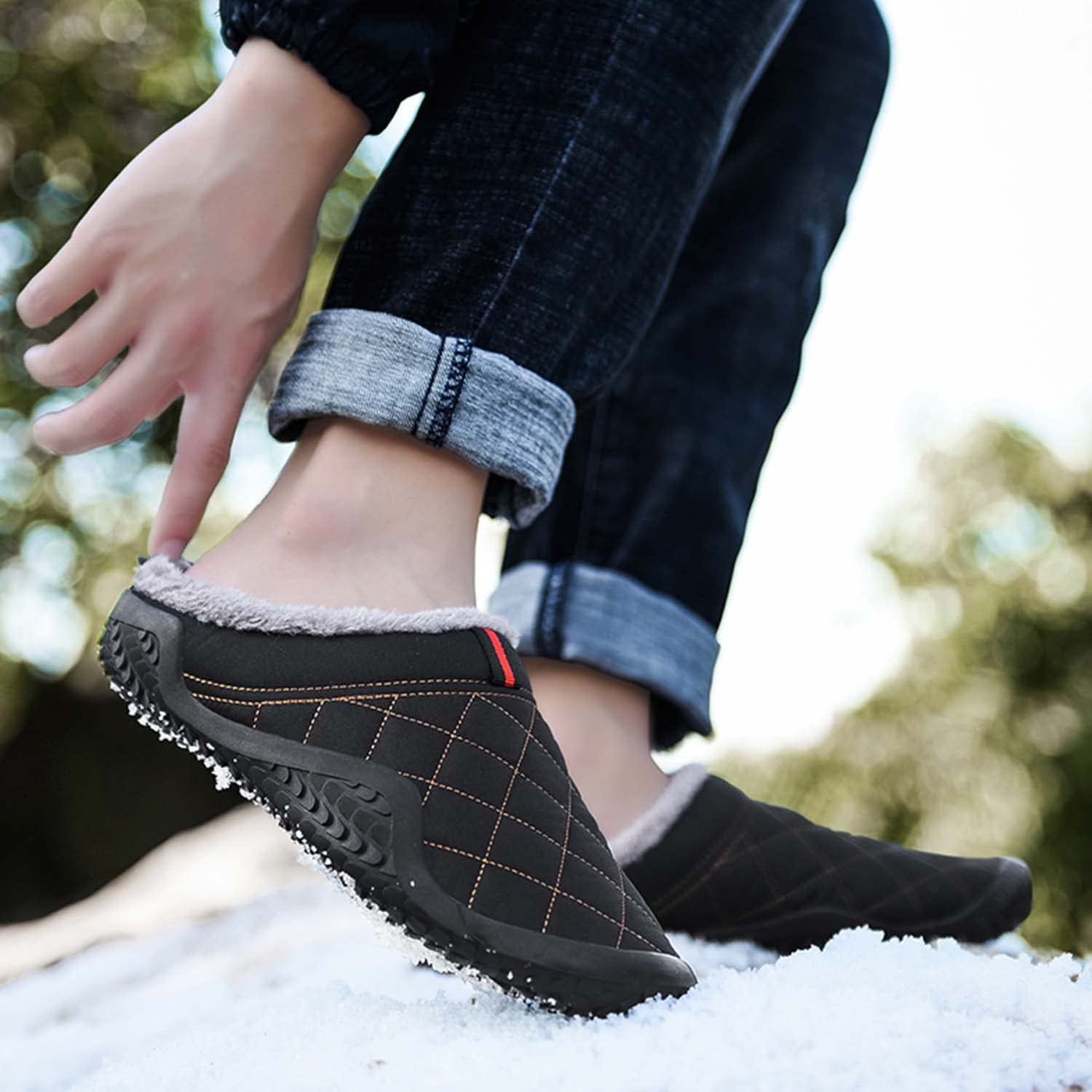 CERYTHRINA Zapatillas de estar por casa para hombre y mujer, forro cálido, impermeables, para interiores y exteriores, antideslizantes, para invierno, negro (schwarz 2), 46 EU