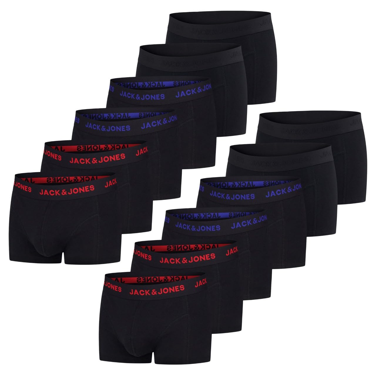 JACK & JONES Lot de 12 boxers basiques pour homme - En coton - Tailles S, M, L, XL, XXL, 3XL, 4XL, 5XL, 6XL, 7XL, 8XL